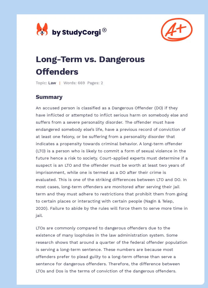 Long-Term vs. Dangerous Offenders. Page 1
