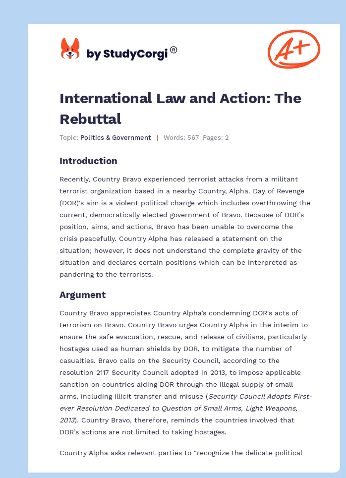 International Law and Action: The Rebuttal. Page 1