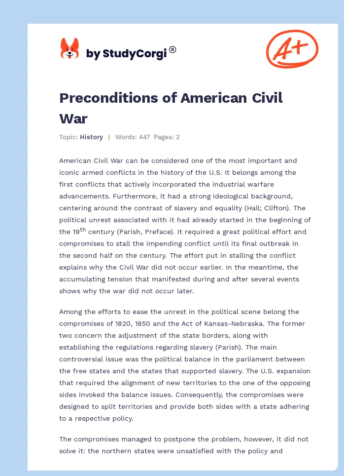 Preconditions of American Civil War. Page 1