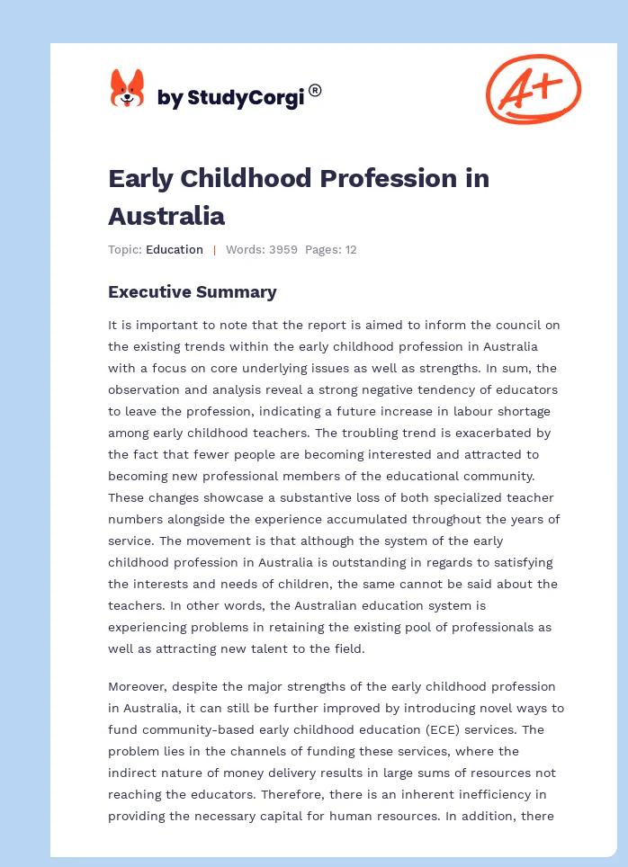 Early Childhood Profession in Australia. Page 1
