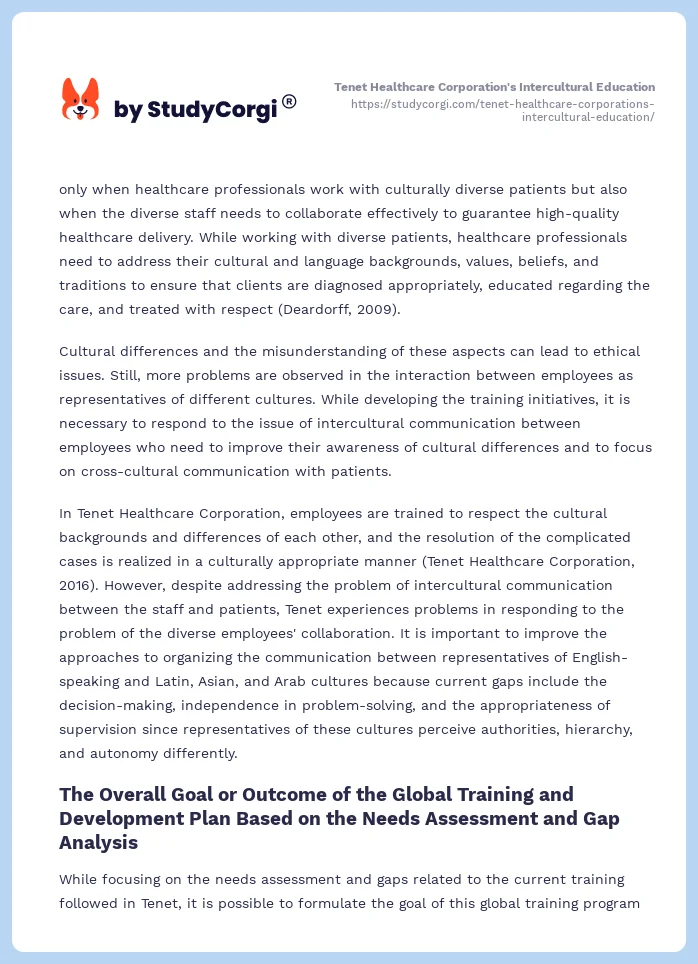 Tenet Healthcare Corporation's Intercultural Education. Page 2