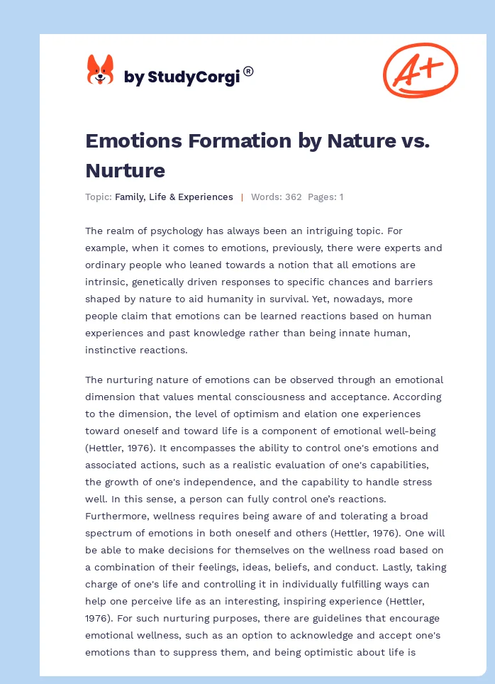 Emotions Formation by Nature vs. Nurture. Page 1