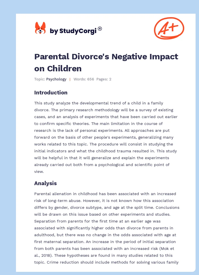 Parental Divorce's Negative Impact on Children. Page 1