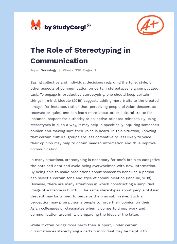 The Role of Stereotyping in Communication. Page 1