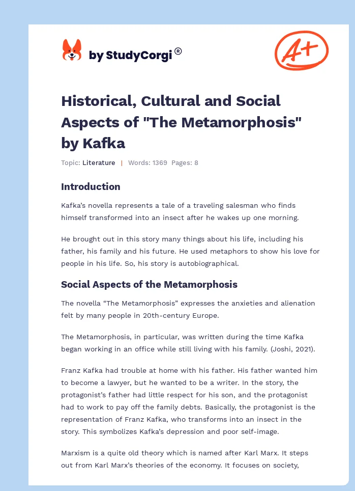 Historical, Cultural and Social Aspects of "The Metamorphosis" by Kafka. Page 1