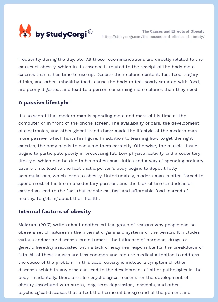 causes and effects of obesity essay 100 words