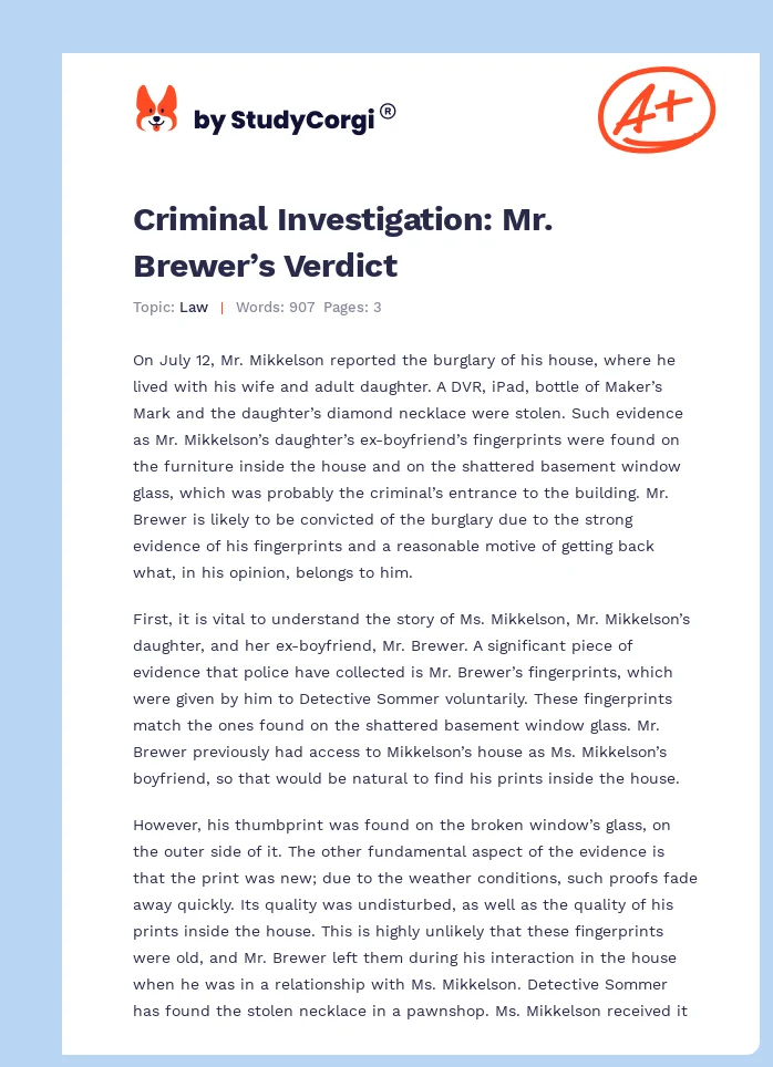 Criminal Investigation: Mr. Brewer’s Verdict. Page 1