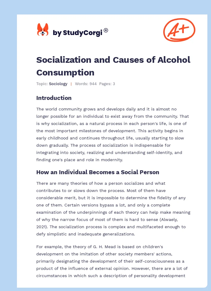 Socialization and Causes of Alcohol Consumption. Page 1