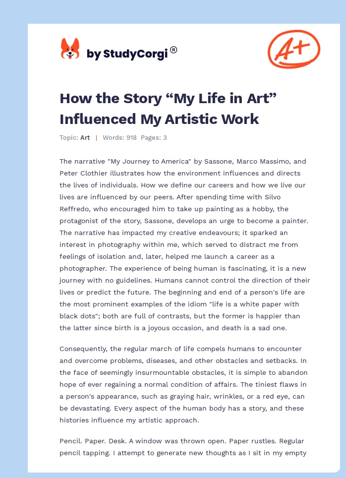 How the Story “My Life in Art” Influenced My Artistic Work. Page 1