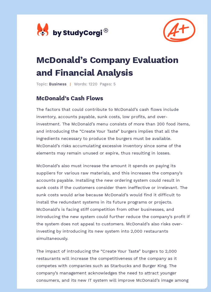 McDonald’s Company Evaluation and Financial Analysis. Page 1