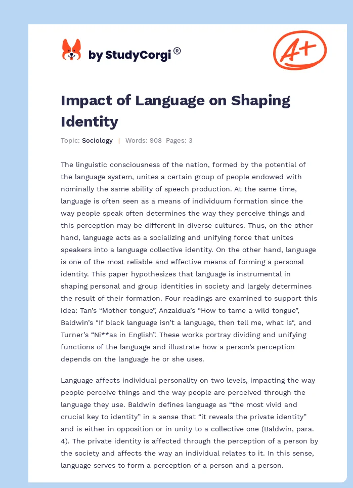 Impact of Language on Shaping Identity. Page 1