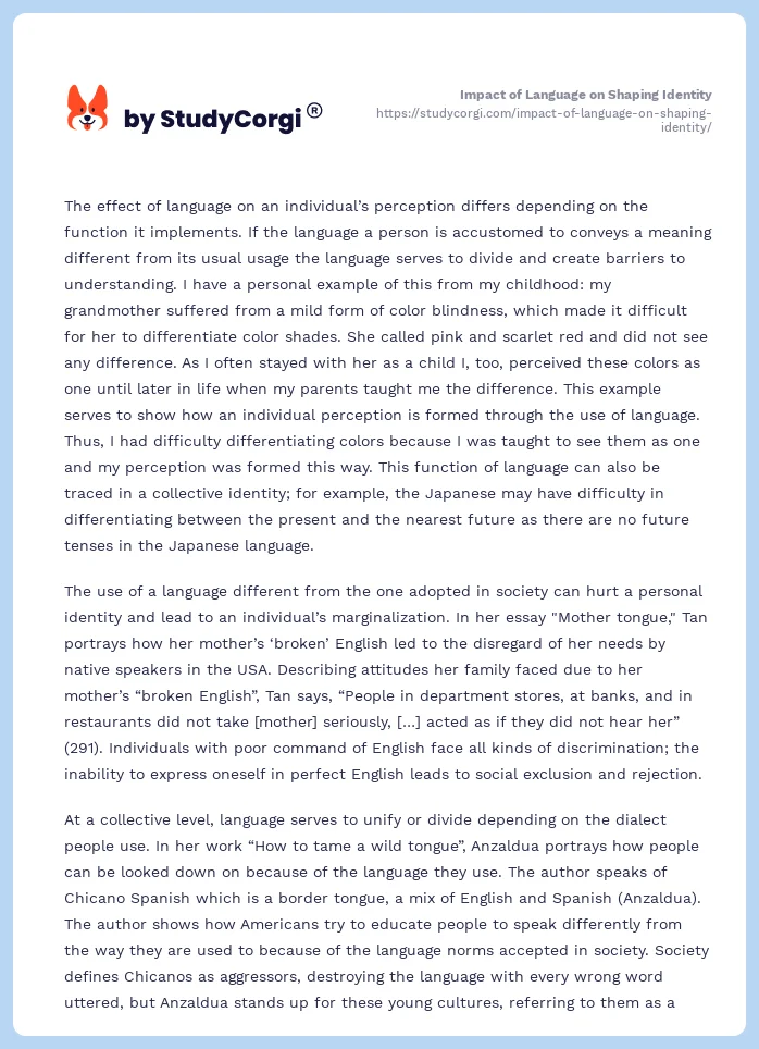 Impact of Language on Shaping Identity. Page 2