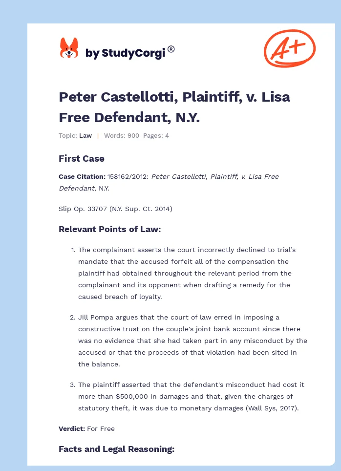 Peter Castellotti, Plaintiff, v. Lisa Free Defendant, N.Y.. Page 1