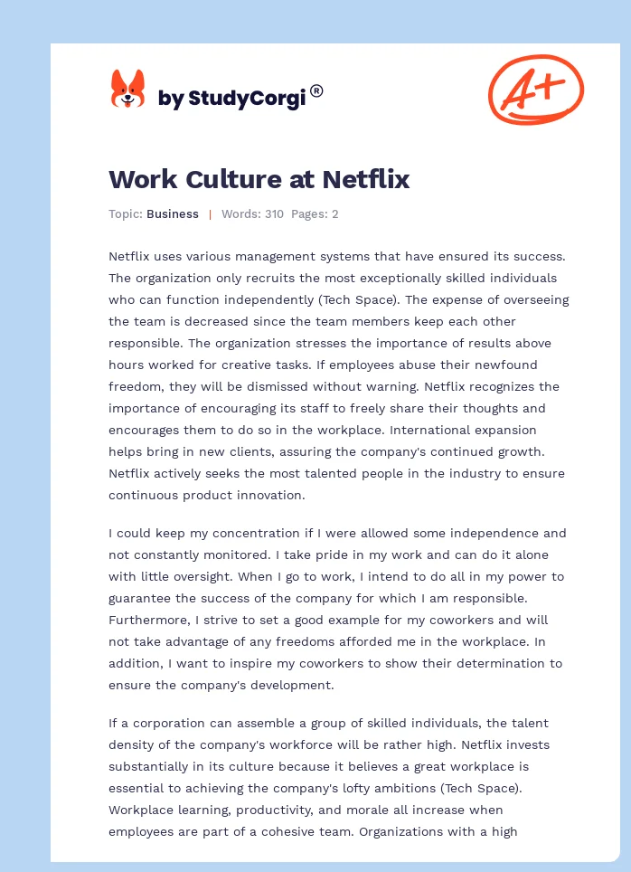Work Culture at Netflix. Page 1