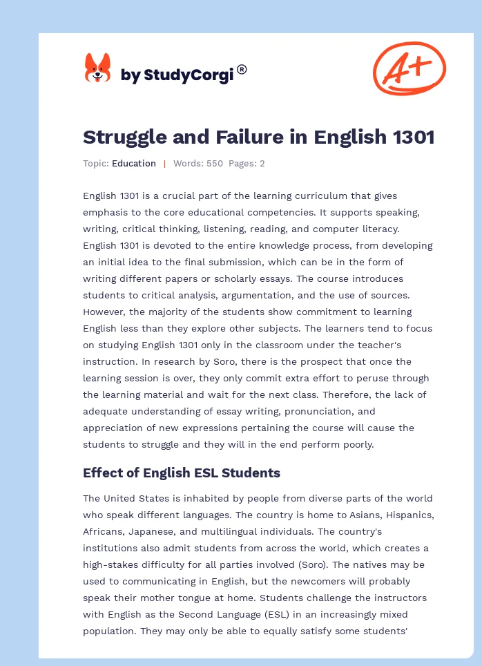 Struggle and Failure in English 1301. Page 1