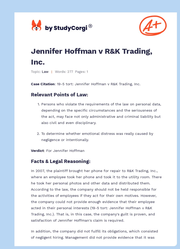 Jennifer Hoffman v R&K Trading, Inc.. Page 1