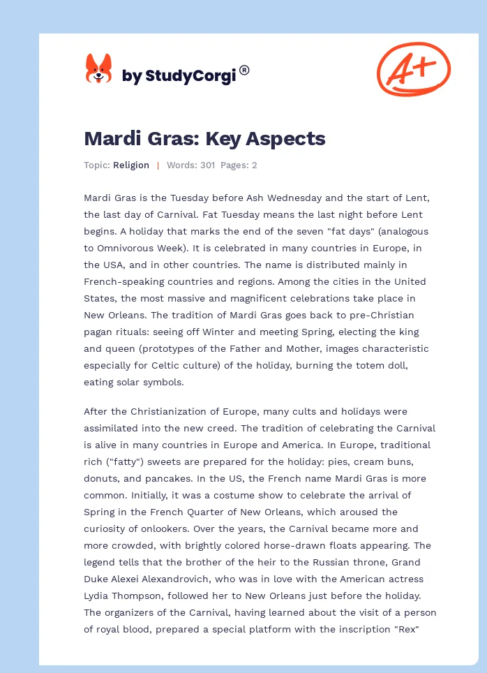 Mardi Gras: Key Aspects. Page 1