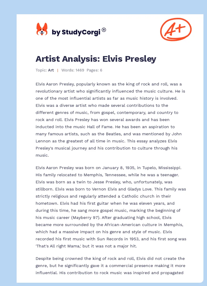 Artist Analysis: Elvis Presley. Page 1