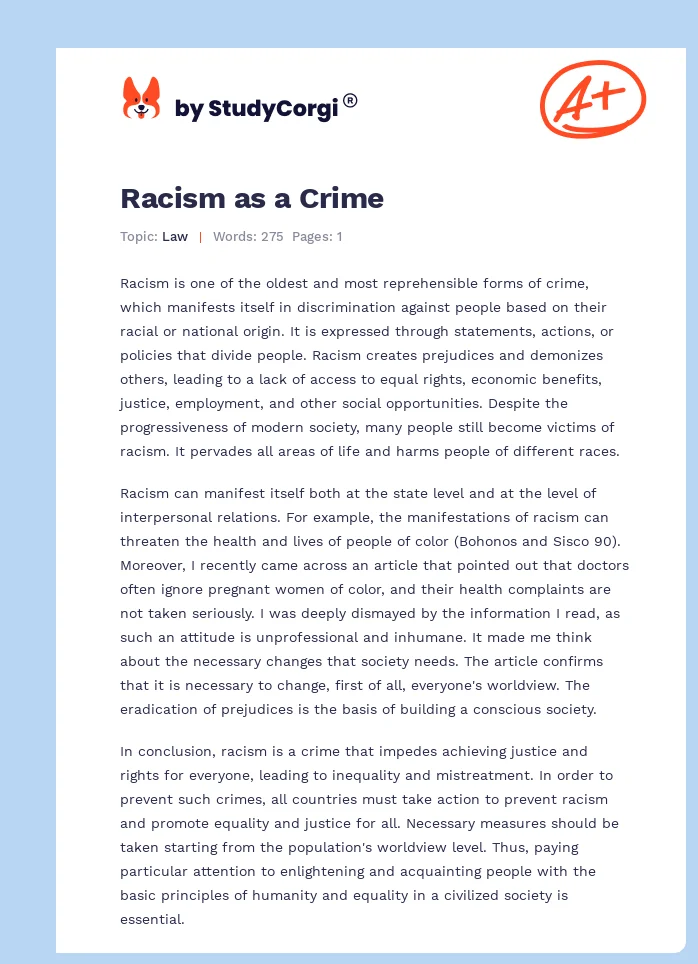 Racism as a Crime. Page 1