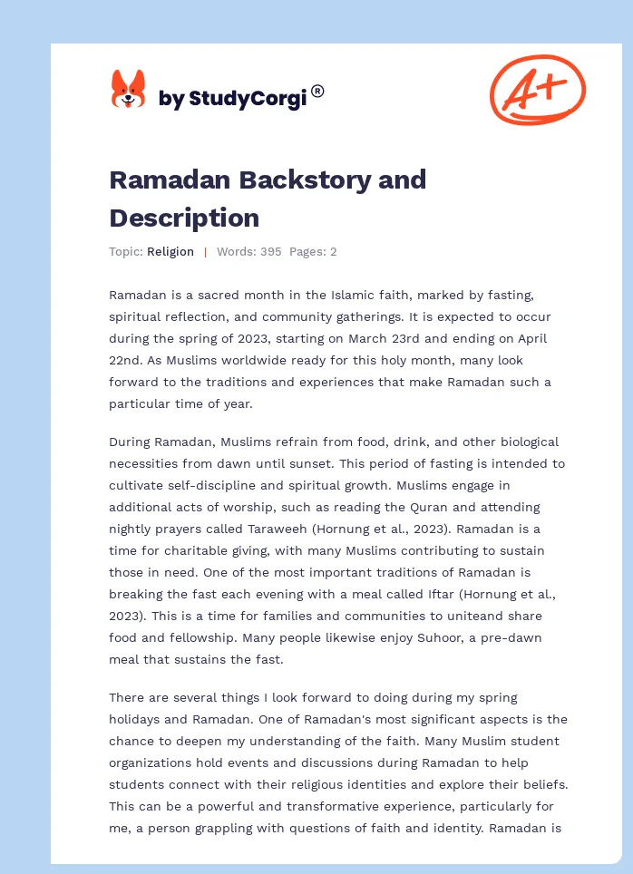 Ramadan Backstory and Description. Page 1