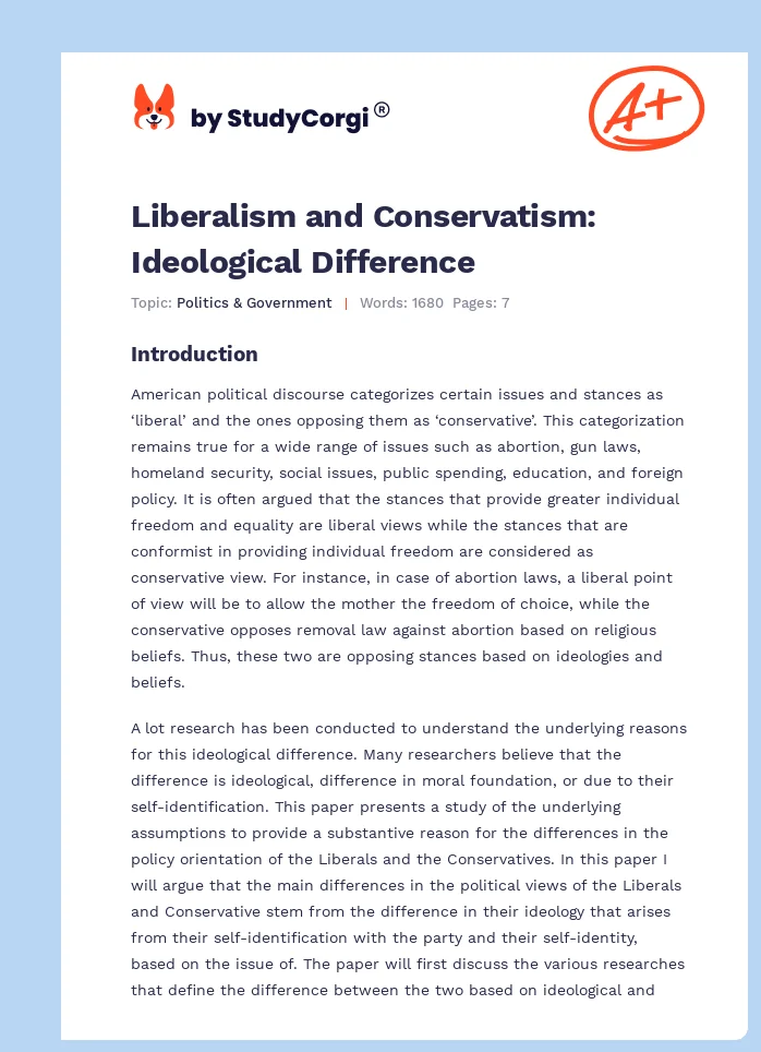 Liberalism and Conservatism: Ideological Difference. Page 1