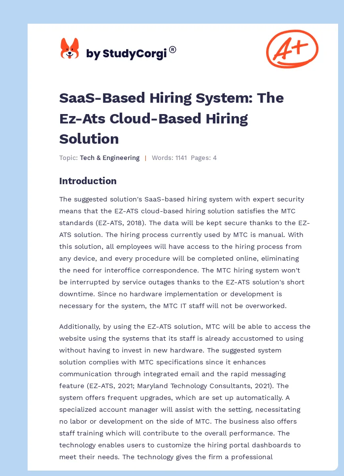 SaaS-Based Hiring System: The Ez-Ats Cloud-Based Hiring Solution. Page 1