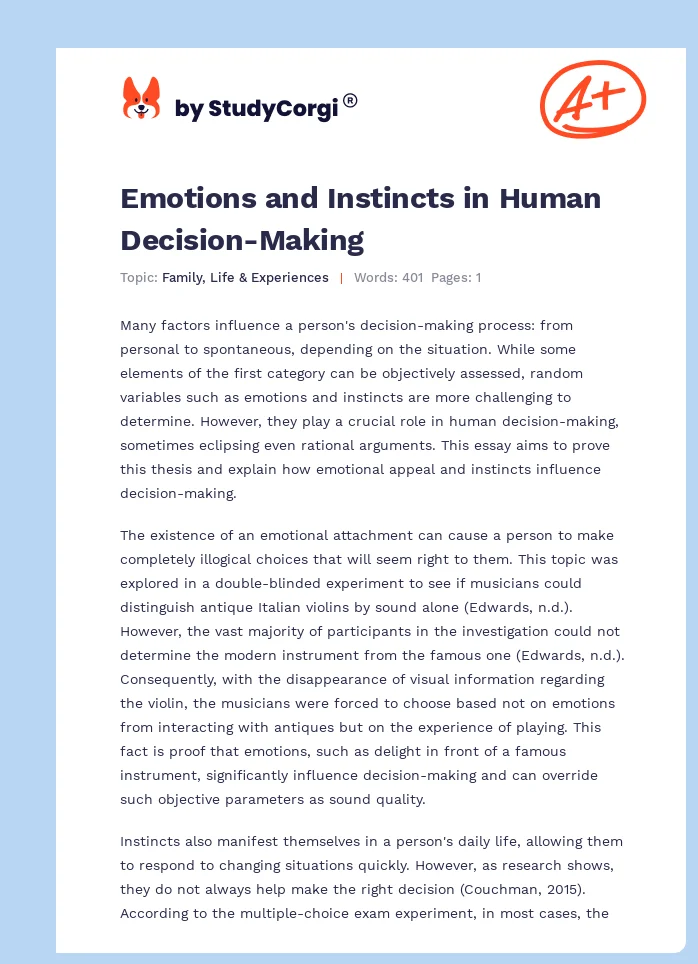 Emotions and Instincts in Human Decision-Making. Page 1