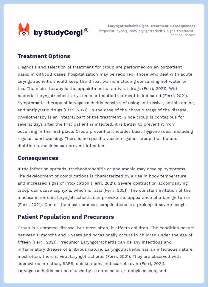 Laryngotracheitis Signs, Treatment, Consequences. Page 2