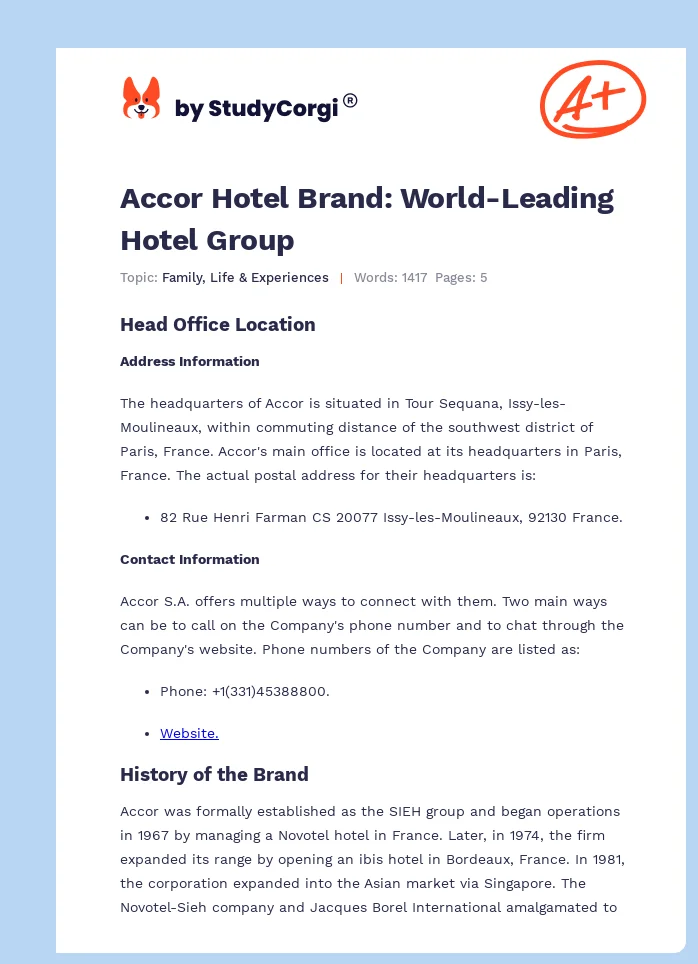 Accor Hotel Brand: World-Leading Hotel Group. Page 1