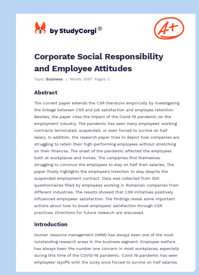 Corporate Social Responsibility and Employee Attitudes. Page 1