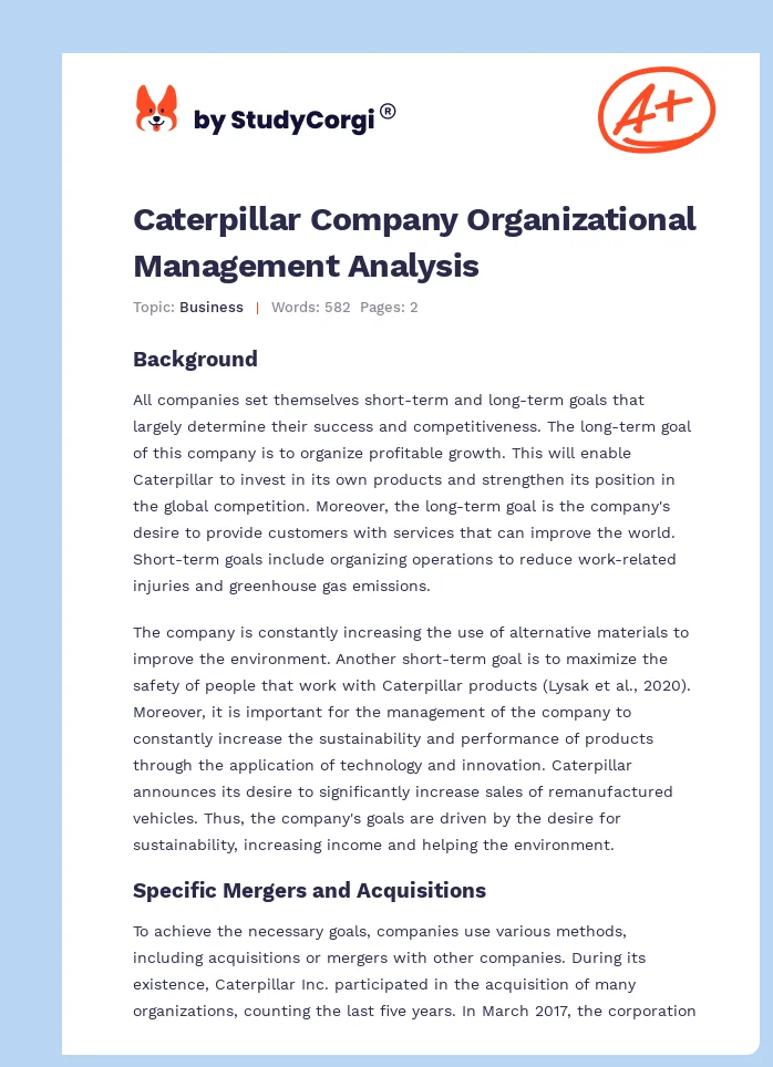 Caterpillar Company Organizational Management Analysis. Page 1