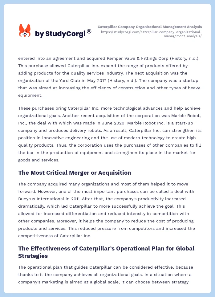 Caterpillar Company Organizational Management Analysis. Page 2