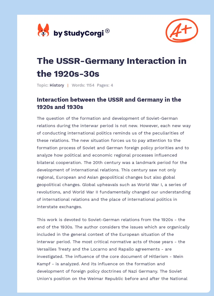 The USSR-Germany Interaction in the 1920s-30s. Page 1