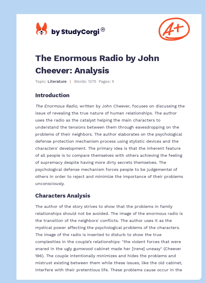 The Enormous Radio by John Cheever: Analysis. Page 1