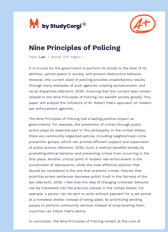 Nine Principles of Policing. Page 1