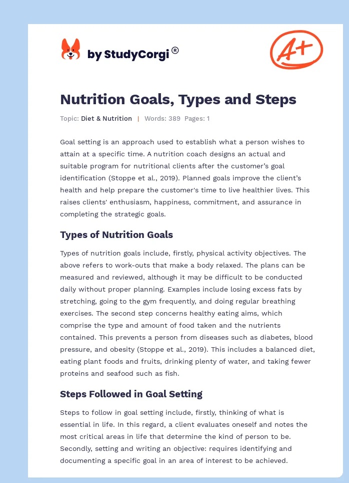 Nutrition Goals, Types and Steps. Page 1