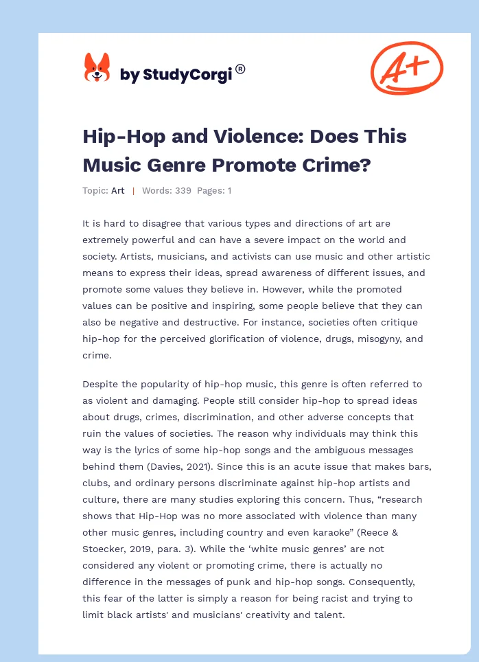 Hip-Hop and Violence: Does This Music Genre Promote Crime?. Page 1