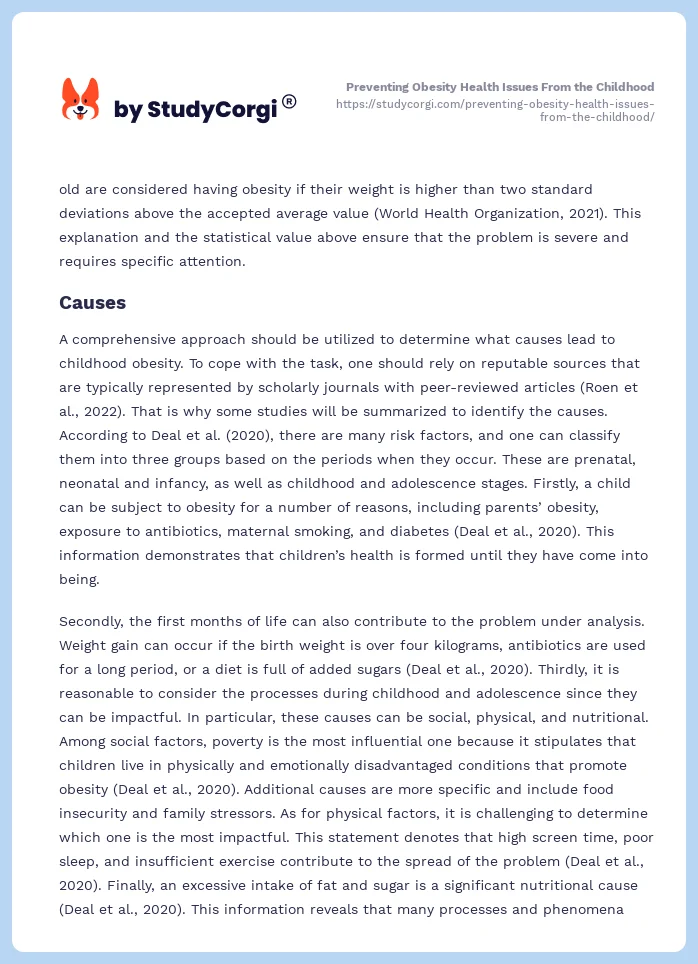 Preventing Obesity Health Issues From the Childhood. Page 2