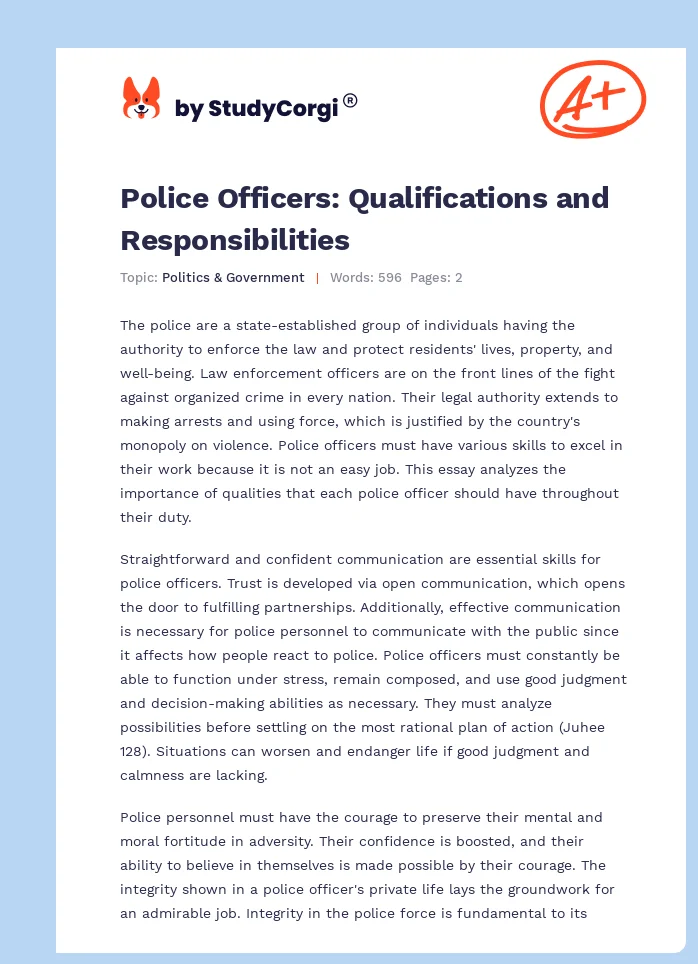 Police Officers: Qualifications and Responsibilities. Page 1