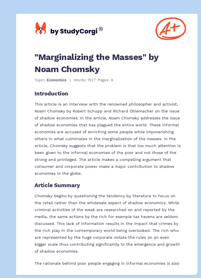 "Marginalizing the Masses" by Noam Chomsky. Page 1