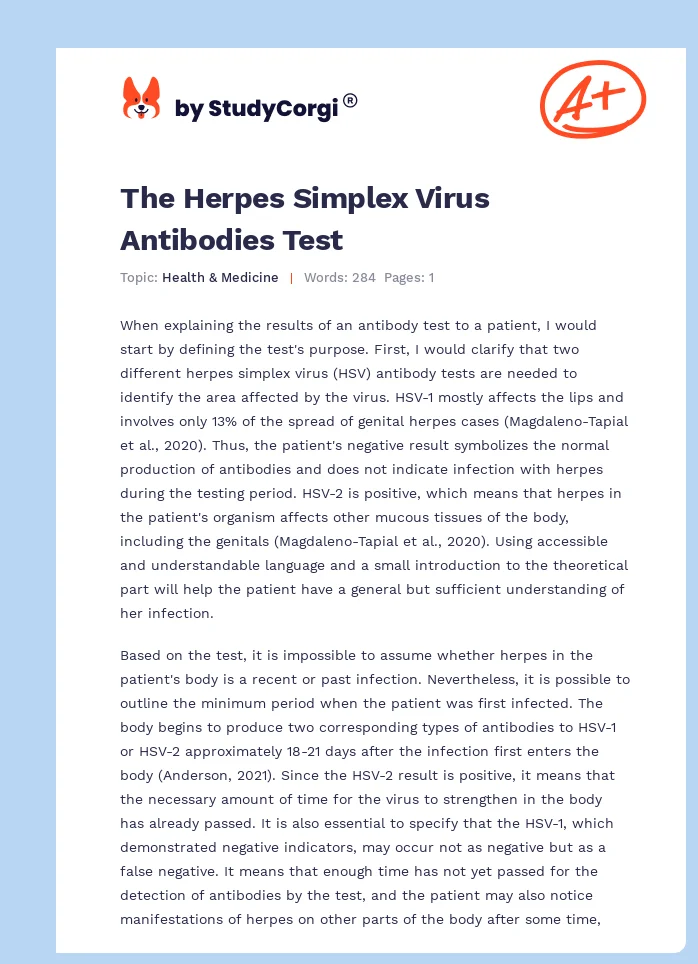 The Herpes Simplex Virus Antibodies Test. Page 1
