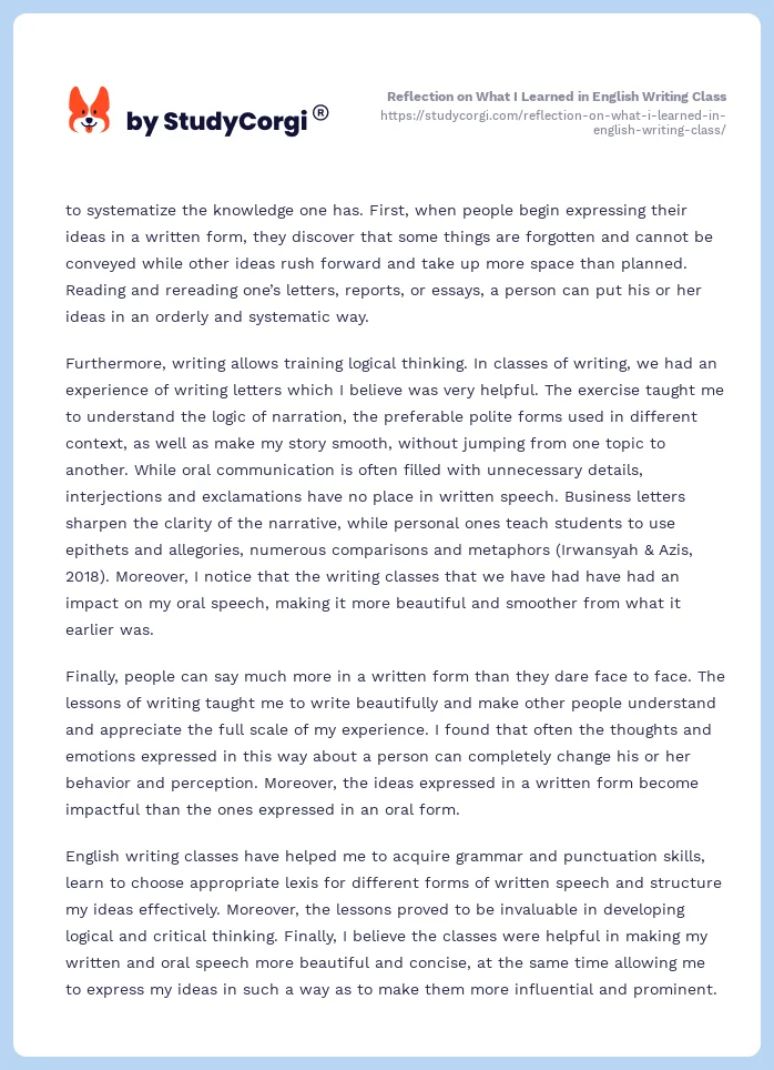 Reflection on What I Learned in English Writing Class. Page 2