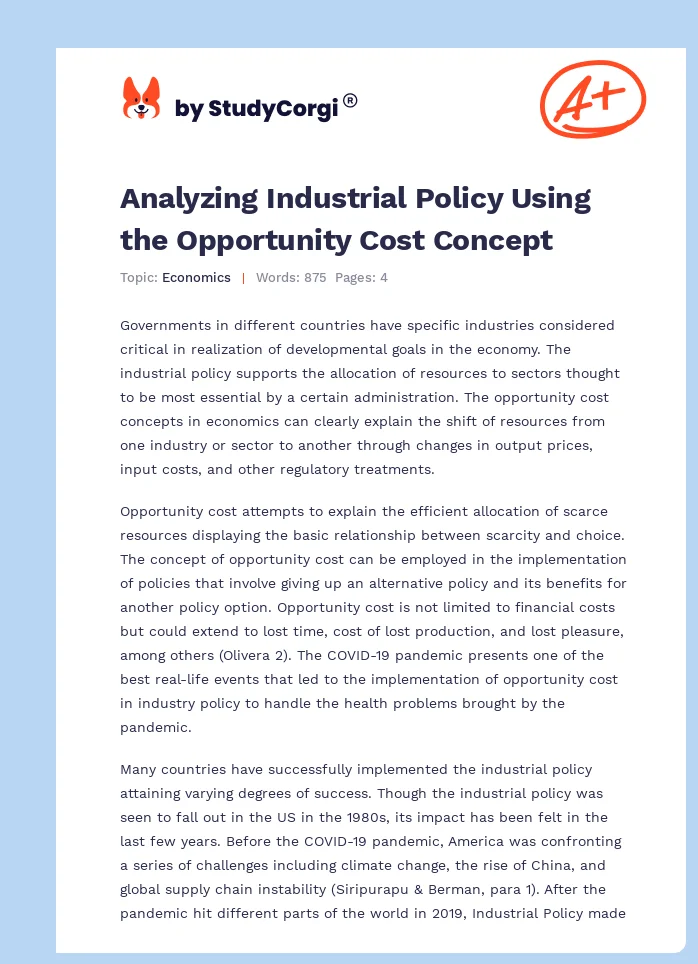 Analyzing Industrial Policy Using the Opportunity Cost Concept. Page 1