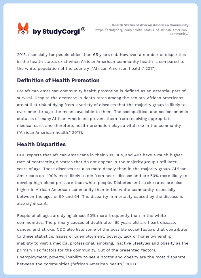 Health Status of African American Community. Page 2