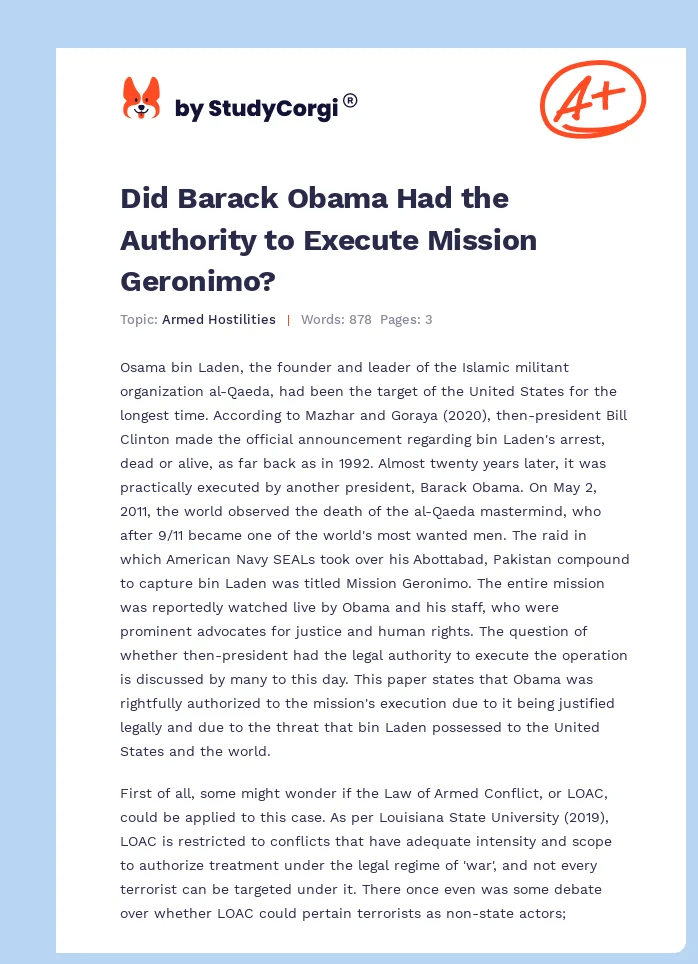 Did Barack Obama Had the Authority to Execute Mission Geronimo?. Page 1