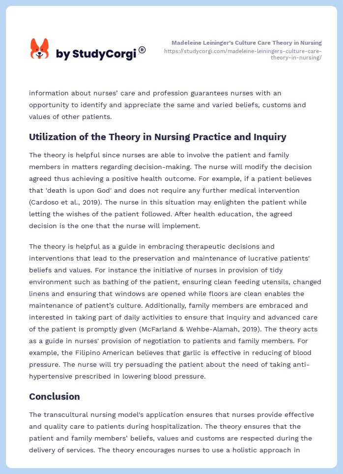 Madeleine Leininger’s Culture Care Theory in Nursing. Page 2