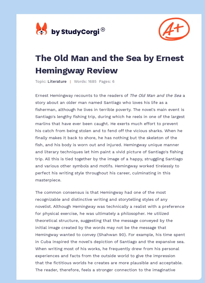 The Old Man and the Sea by Ernest Hemingway Review. Page 1