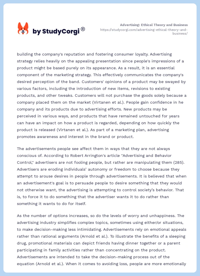 Advertising: Ethical Theory and Business. Page 2