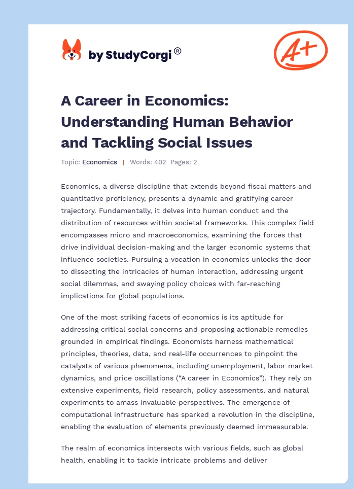 A Career in Economics: Understanding Human Behavior and Tackling Social Issues. Page 1