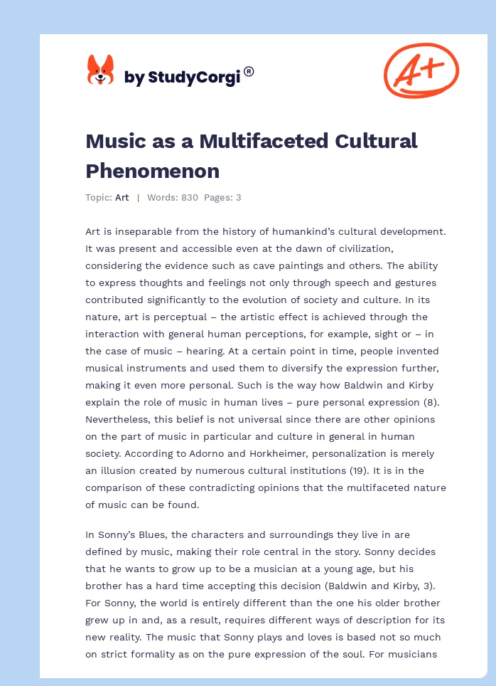 Music as a Multifaceted Cultural Phenomenon. Page 1